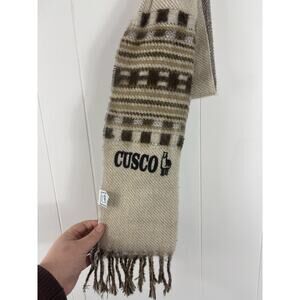 ABA CUSCO PERU ALPACA FUR WOOL SCARF BROWN/BEIGE 80”